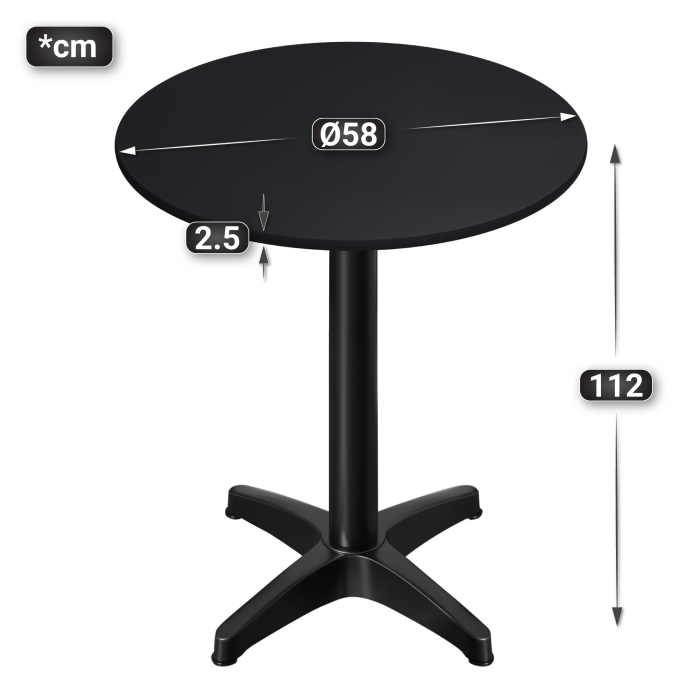 CPBL | HPL Compact Bistro Ståbord | Ø 60 x 110 cm | Sammenklappelig + Ekstra vægt | Sort / Sort