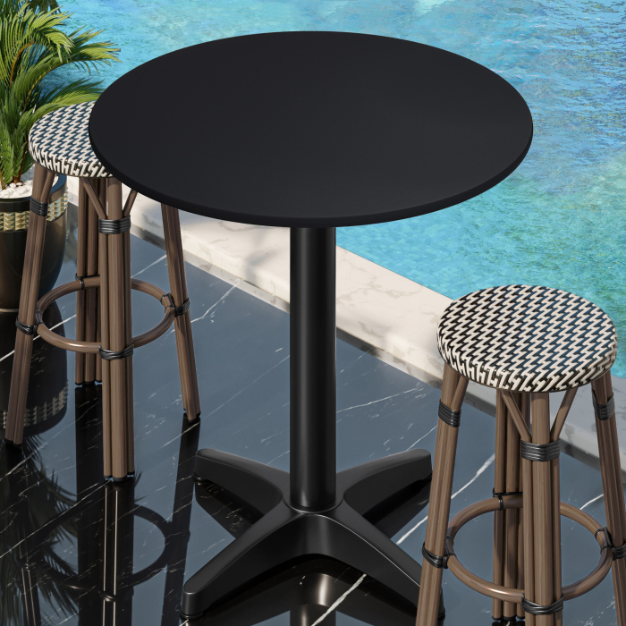 CPBL | HPL Compact Bistro Ståbord | Ø 60 x 110 cm | Sammenklappelig + Ekstra vægt | Sort / Sort