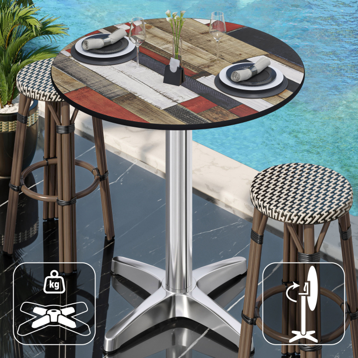 CPBL | HPL Compact Bistro Table | Ø 70 x 110 cm | Foldable + Additional Weight | Vintage Colorful / Aluminum CPBL | HPL Compact Bistro Table | Ø 70 x 110 cm | Foldable + Additional Weight | Vintage Colorful / Aluminum