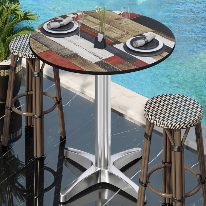 CPBL | HPL Compact Bistro Table | Ø 70 x 110 cm | Foldable + Additional Weight | Vintage Colorful / Aluminum CPBL | HPL Compact Bistro Table | Ø 70 x 110 cm | Foldable + Additional Weight | Vintage Colorful / Aluminum