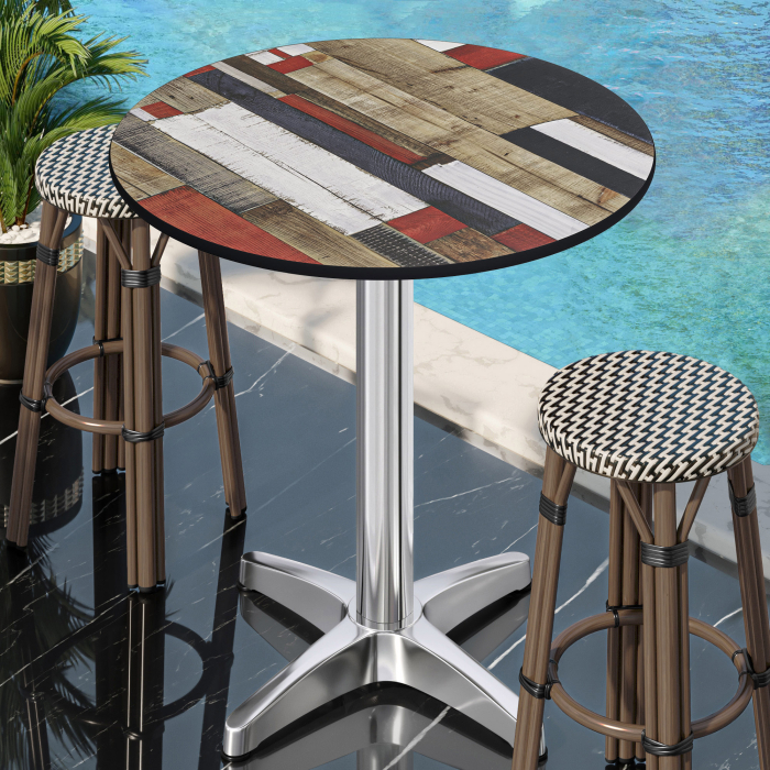 CPBL | HPL Compact Bistro Table | Ø 70 x 110 cm | Foldable + Additional Weight | Vintage Colorful / Aluminum CPBL | HPL Compact Bistro Table | Ø 70 x 110 cm | Foldable + Additional Weight | Vintage Colorful / Aluminum