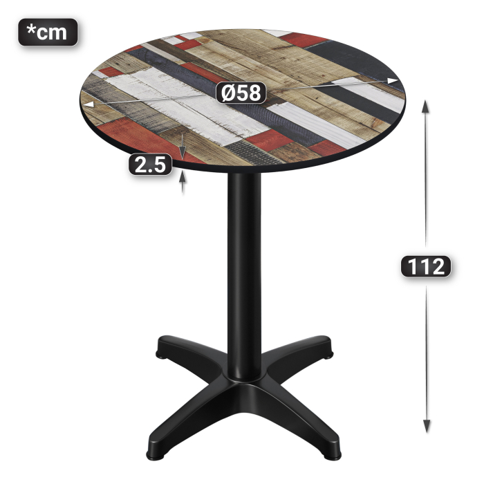 CPBL | HPL Kompakt Bistro Ståbord | Ø 60 x 110 cm | Fällbar + Extra vikt | Vintage Färgglad / Svart CPBL | HPL Kompakt Bistro Ståbord | Ø 60 x 110 cm | Fällbar + Extra vikt | Vintage Färgglad / Svart