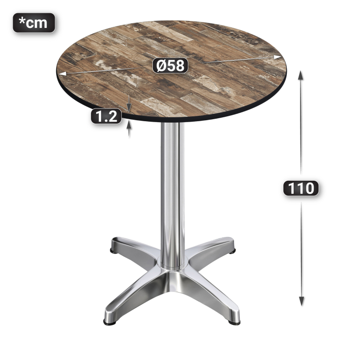CPBL | HPL Compact Bistro Table | Ø 60 x 110 cm | Foldable + Additional Weight | Vintage Old / Aluminium CPBL | HPL Compact Bistro Table | Ø 60 x 110 cm | Foldable + Additional Weight | Vintage Old / Aluminium