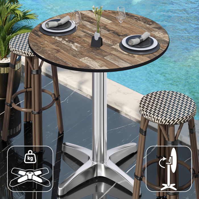CPBL | HPL Compact Bistro Table | Ø 60 x 110 cm | Foldable + Additional Weight | Vintage Old / Aluminium CPBL | HPL Compact Bistro Table | Ø 60 x 110 cm | Foldable + Additional Weight | Vintage Old / Aluminium