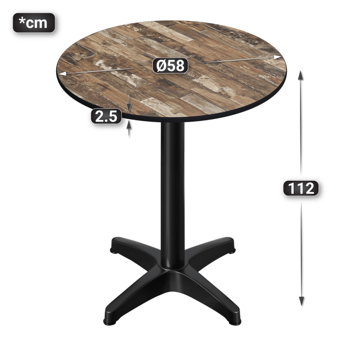 CPBL | HPL Kompakt Bistro Ståbord | Ø 60 x 110 cm | Hopfällbar + Extra vikt | Vintage Old / Svart CPBL | HPL Kompakt Bistro Ståbord | Ø 60 x 110 cm | Hopfällbar + Extra vikt | Vintage Old / Svart