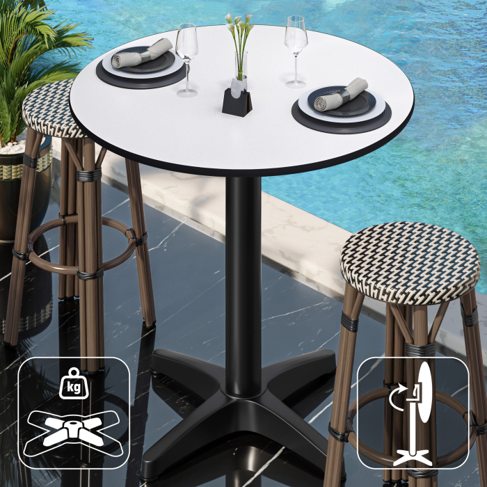 CPBL | HPL Compact Bistro Stående Bord | Ø 60 x 110 cm | Sammenklappelig + Ekstra vægt | Hvid / Sort CPBL | HPL Compact Bistro Stående Bord | Ø 60 x 110 cm | Sammenklappelig + Ekstra vægt | Hvid / Sort