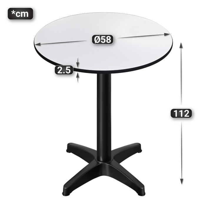 CPBL | HPL Compact Bistro Stående Bord | Ø 60 x 110 cm | Sammenklappelig + Ekstra vægt | Hvid / Sort CPBL | HPL Compact Bistro Stående Bord | Ø 60 x 110 cm | Sammenklappelig + Ekstra vægt | Hvid / Sort