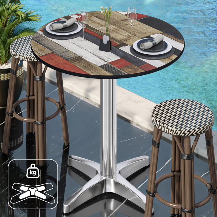 CPBL | HPL Compact Bistro Table | Ø 60 x 110 cm | + Additional Weight | Vintage Colorful / Aluminum CPBL | HPL Compact Bistro Table | Ø 60 x 110 cm | + Additional Weight | Vintage Colorful / Aluminum