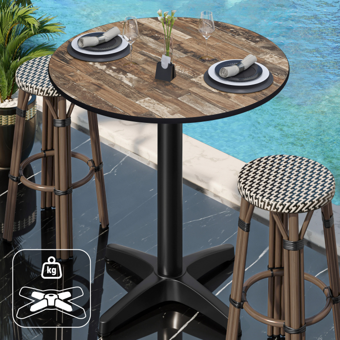 CPBL | HPL Compact Bistro Tabla alta | Ø 70 x 110 cm | + Peso adicional | Vintage Old / Negro CPBL | HPL Compact Bistro Tabla alta | Ø 70 x 110 cm | + Peso adicional | Vintage Old / Negro