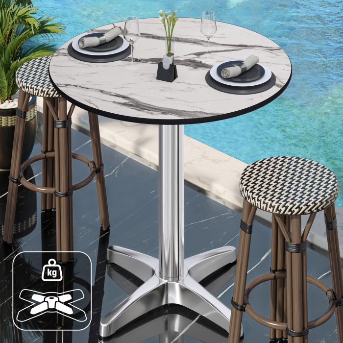 CPBL | HPL Kompakt Bistro Stolik Wysoki | Ø 70 x 110 cm | + Dodatkowy ciężar | Biały Marmur / Aluminium CPBL | HPL Kompakt Bistro Stolik Wysoki | Ø 70 x 110 cm | + Dodatkowy ciężar | Biały Marmur / Aluminium