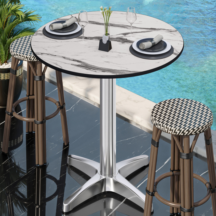 CPBL | HPL Kompakt Bistro Stolik Wysoki | Ø 70 x 110 cm | + Dodatkowy ciężar | Biały Marmur / Aluminium CPBL | HPL Kompakt Bistro Stolik Wysoki | Ø 70 x 110 cm | + Dodatkowy ciężar | Biały Marmur / Aluminium