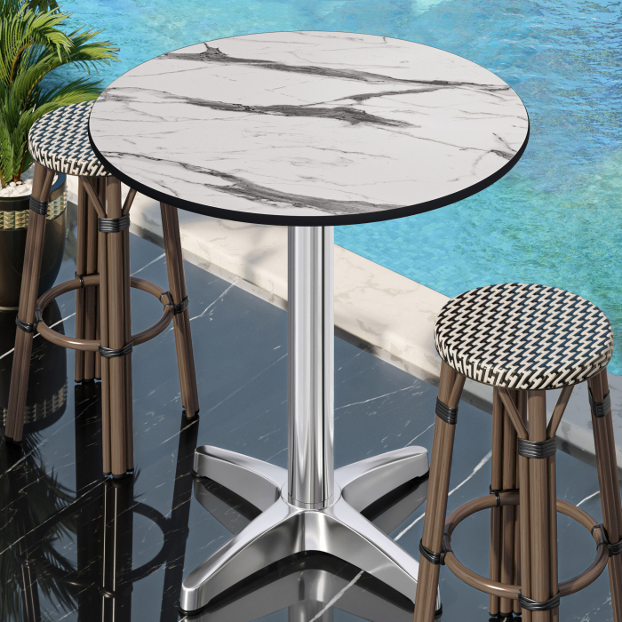 CPBL | HPL Kompakt Bistro Stolik Wysoki | Ø 70 x 110 cm | + Dodatkowy ciężar | Biały Marmur / Aluminium CPBL | HPL Kompakt Bistro Stolik Wysoki | Ø 70 x 110 cm | + Dodatkowy ciężar | Biały Marmur / Aluminium