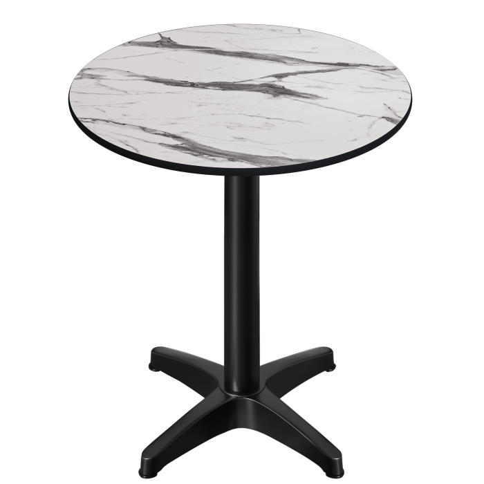 CPBL | HPL Table Bistrot Compact | Ø 70 x 110 cm | + Poids supplémentaire | Marbre blanc / Noir