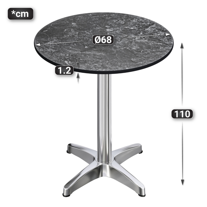 CPBL | HPL Compact Bistro Table | Ø 70 x 110 cm | Folding + Additional Weight | Rock / Aluminum
