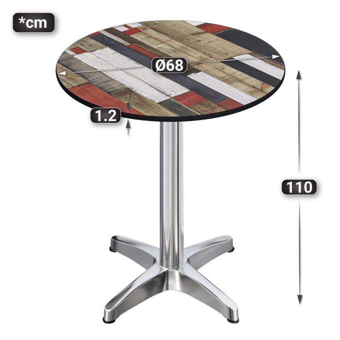 CPBL | HPL Compact Bistro Table | Ø 70 x 110 cm | Foldable + Additional Weight | Vintage Colorful / Aluminum CPBL | HPL Compact Bistro Table | Ø 70 x 110 cm | Foldable + Additional Weight | Vintage Colorful / Aluminum