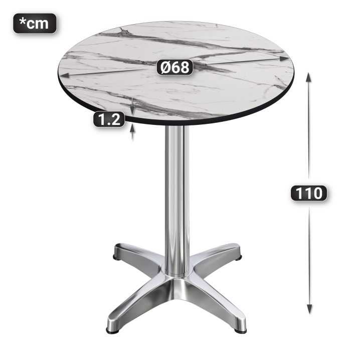 CPBL | HPL Kompakt Bistro Stolik Wysoki | Ø 70 x 110 cm | + Dodatkowy ciężar | Biały Marmur / Aluminium CPBL | HPL Kompakt Bistro Stolik Wysoki | Ø 70 x 110 cm | + Dodatkowy ciężar | Biały Marmur / Aluminium