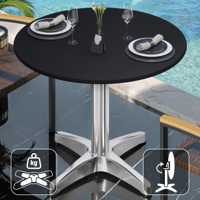 CPBL | Tavolo da bistrot in HPL | Ø:H 70 x 78 cm | Nero / Alluminio | Pieghevole + peso aggiuntivo | Rotondo CPBL | Tavolo da bistrot in HPL | Ø:H 70 x 78 cm | Nero / Alluminio | Pieghevole + peso aggiuntivo | Rotondo