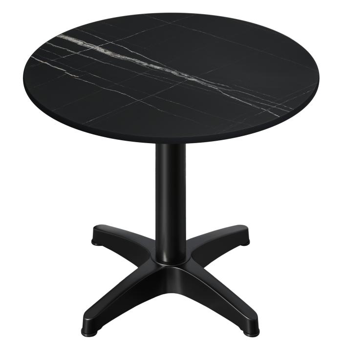 CPBL | HPL Bistro Table | Ø:H 70 x 78 cm | Sort Marmor / Aluminium Sort | Sammenklappeligt + ekstra vægt | Rundt