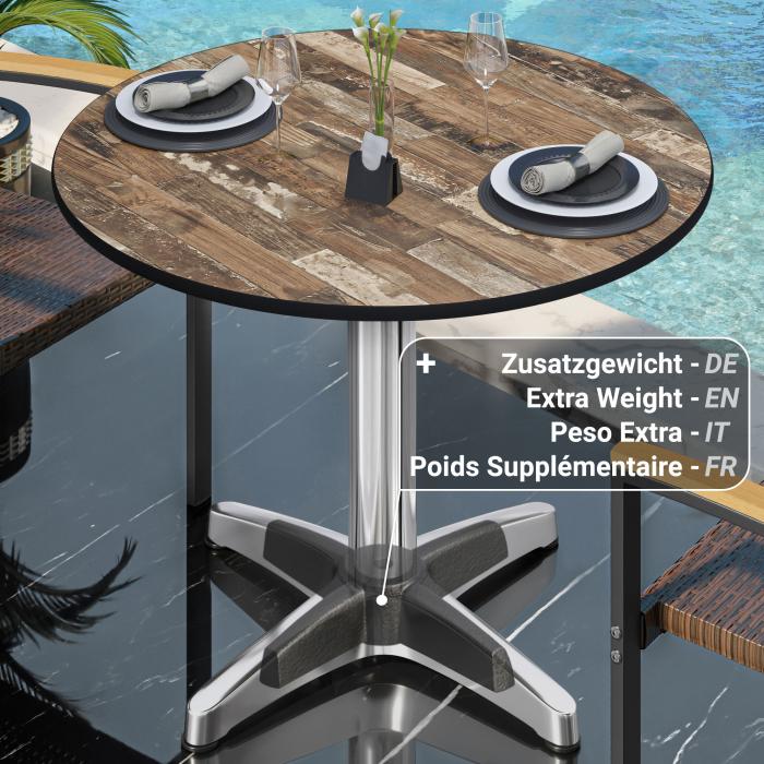 CPBL | Tavolo da bistrot in HPL | Ø:H 70 x 78 cm | Vintage Old / Alluminio | Pieghevole + peso aggiuntivo | Rotondo
