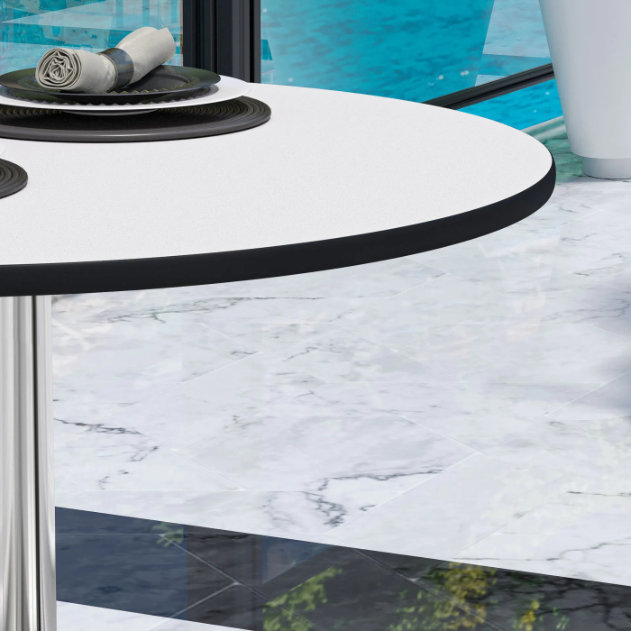 CPBL | Tavolo da bistrot in HPL | Ø:H 70 x 78 cm | Bianco / Alluminio | Pieghevole + peso aggiuntivo | Rotondo CPBL | Tavolo da bistrot in HPL | Ø:H 70 x 78 cm | Bianco / Alluminio | Pieghevole + peso aggiuntivo | Rotondo
