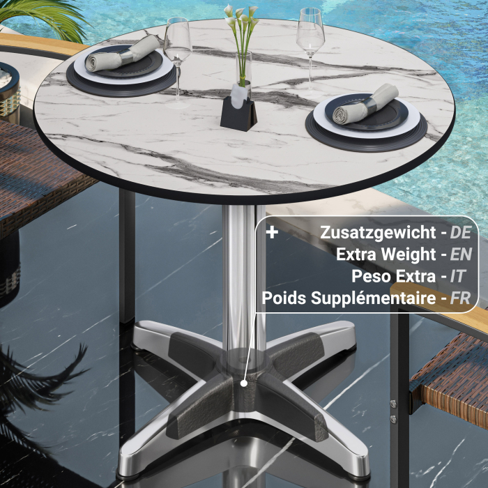CPBL | Tavolo da bistrot in HPL | Ø:H 70 x 78 cm | Marmo bianco / alluminio | Pieghevole + peso aggiuntivo | Rotondo CPBL | Tavolo da bistrot in HPL | Ø:H 70 x 78 cm | Marmo bianco / alluminio | Pieghevole + peso aggiuntivo | Rotondo