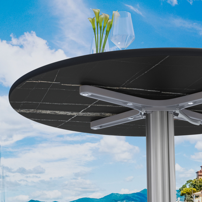 CPBL | Tavolo da bistrot in HPL | Ø:H 70 x 78 cm | Marmo bianco / alluminio | Pieghevole + peso aggiuntivo | Rotondo CPBL | Tavolo da bistrot in HPL | Ø:H 70 x 78 cm | Marmo bianco / alluminio | Pieghevole + peso aggiuntivo | Rotondo