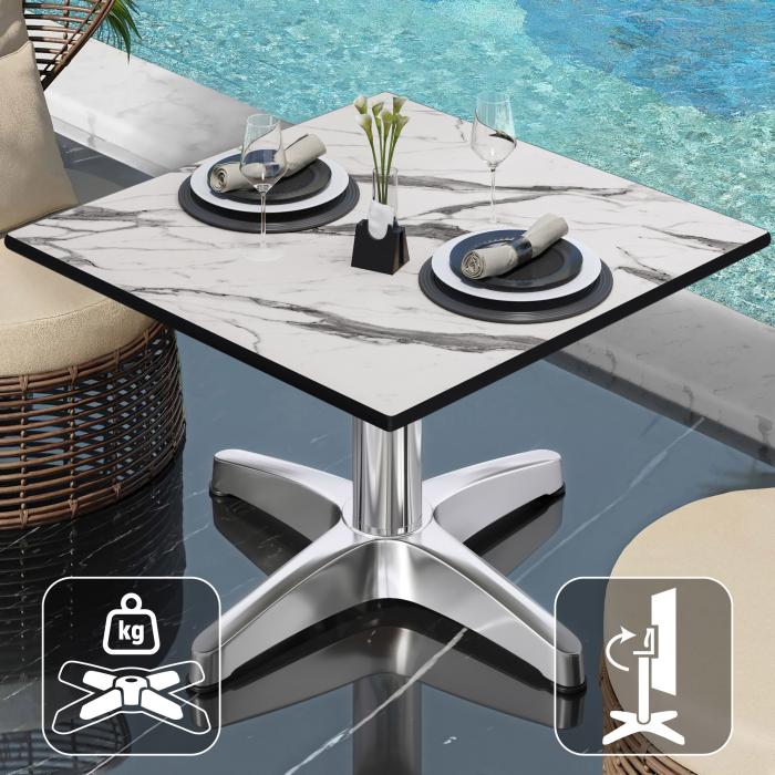 CPBL | Kompakt loungebord | B:D:H 70 x 70 x 42 cm | Vit marmor / aluminium | Hopfällbart | Extra vikt