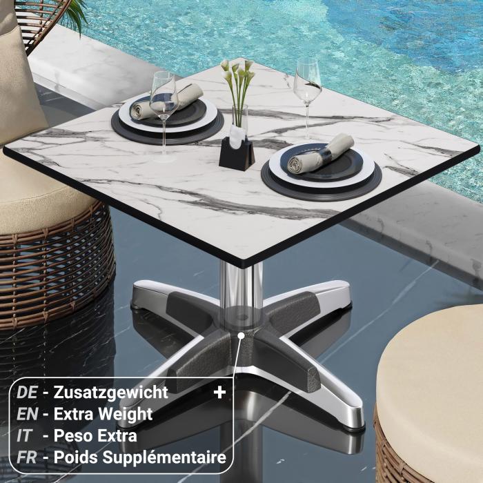 CPBL | Kompakt loungebord | B:D:H 70 x 70 x 42 cm | Vit marmor / aluminium | Hopfällbart | Extra vikt