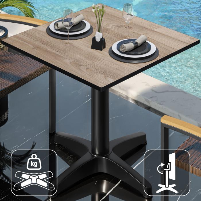 CPBL | HPL Bistro Table | W:D:H 70 x 70 x 78 cm | Oak / Aluminium | Foldable + additional weight | Square