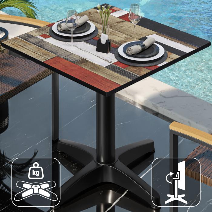 CPBL | HPL Bistro Table | W:D:H 70 x 70 x 78 cm | Vintage Coloured / Aluminium | Foldable + additional weight | Square