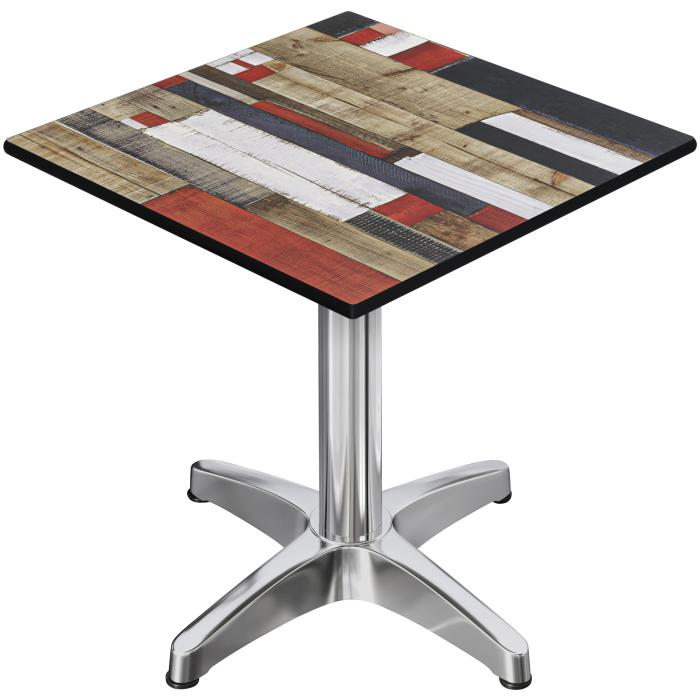 CPBL | HPL Bistrotisch | B:T:H 70 x 70 x 78 cm | Vintage Bunt / Aluminium | Zusatzgewicht | Quadratisch