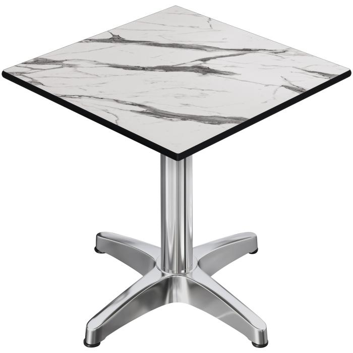 CPBL | HPL Bistrotisch | B:T:H 60 x 60 x 78 cm | Weiß-Marmor / Aluminium | Zusatzgewicht | Quadratisch