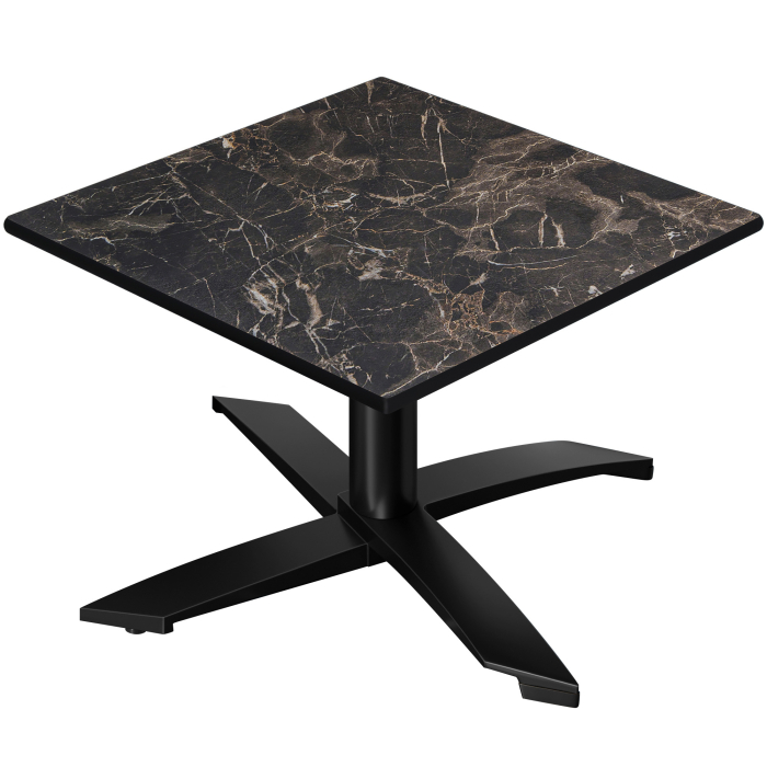 CPTG | Bistro Loungetisch | B:T:H 70 x 70 x 39 cm | Cappuccino-Marmor / Aluminium Schwarz | Klappbar/ Zusatzgewicht