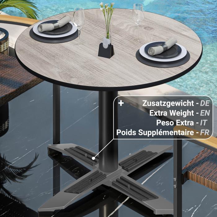 CPTG | Bistrobord | Ø:H 70 x 75 cm | Eik Hvit / Aluminium Svart | Sammenleggbar/tilleggsvekt