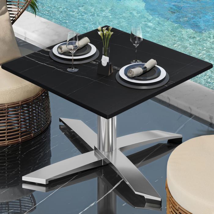 CPTG | Table de salon Bistro | L:P:H 70 x 70 x 39 cm | Marbre noir / Aluminium | Pliable/ Poids supplémentaire CPTG | Table de salon Bistro | L:P:H 70 x 70 x 39 cm | Marbre noir / Aluminium | Pliable/ Poids supplémentaire