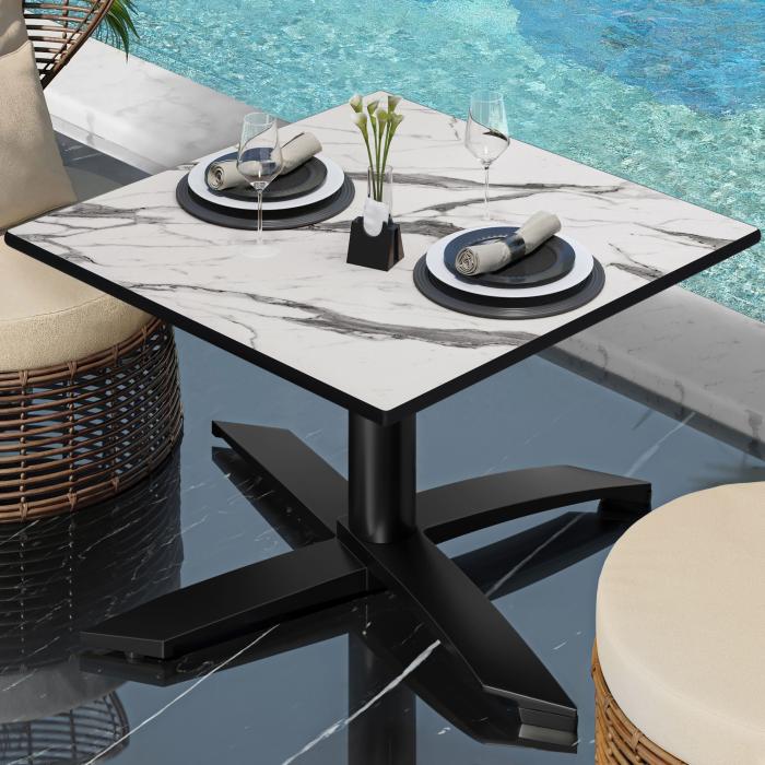 CPTG | Bistro salongbord | B:D:H 60 x 60 x 39 cm | Hvit marmor / aluminium svart | Sammenleggbar/tilleggsvekt