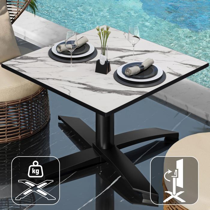 CPTG | Bistro salongbord | B:D:H 60 x 60 x 39 cm | Hvit marmor / aluminium svart | Sammenleggbar/tilleggsvekt