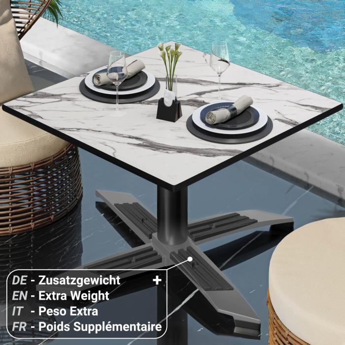 CPTG | Bistro salongbord | B:D:H 60 x 60 x 39 cm | Hvit marmor / aluminium svart | Sammenleggbar/tilleggsvekt