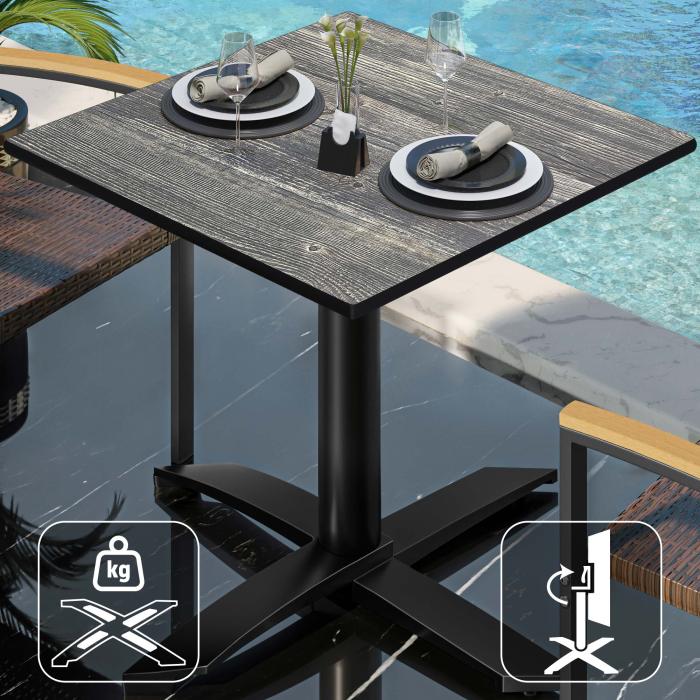CPTG | Bistrobord | B:D:H 60 x 60 x 75 cm | Rustikk Furu / Aluminium Svart | Sammenleggbar/tilleggsvekt CPTG | Bistrobord | B:D:H 60 x 60 x 75 cm | Rustikk Furu / Aluminium Svart | Sammenleggbar/tilleggsvekt