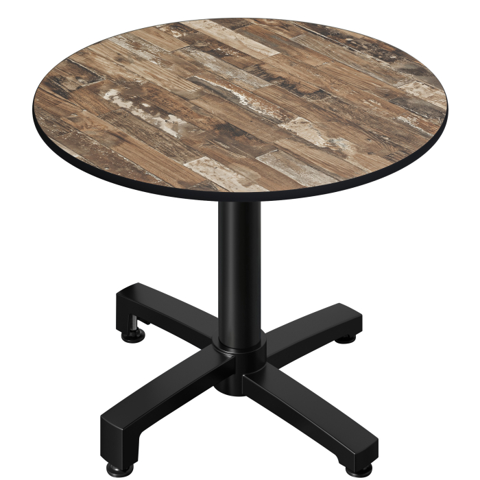 CPBC | HPL table de bistrot | Ø:H 70 x 78 cm | Vintage Old / Aluminium | Pliable + poids supplémentaire | Rond