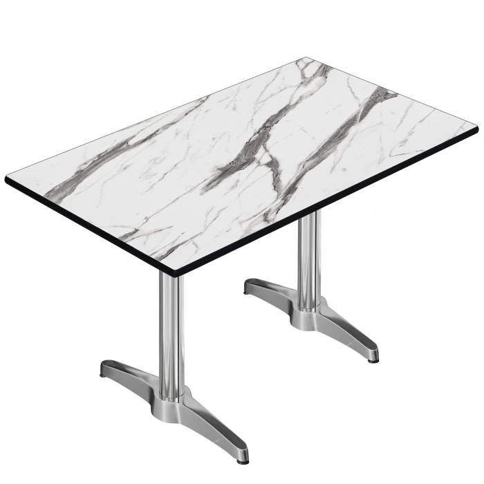 CPBL | HPL bistrobord | B:D:H 120 x 70 x 78 cm | hvid marmor / aluminium | ekstra vægt | rektangulært