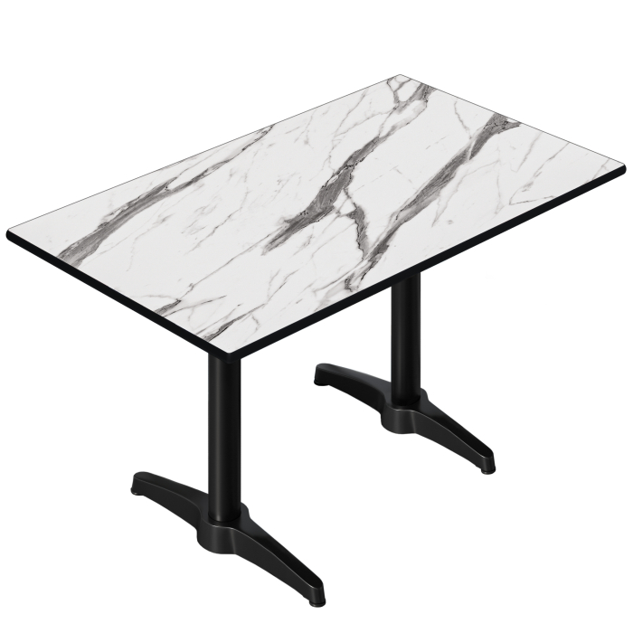CPBL | HPL table de bistrot | L:P:H 120 x 70 x 78 cm | Blanc-marbre / Aluminium noir | Poids supplémentaire | Rectangulaire