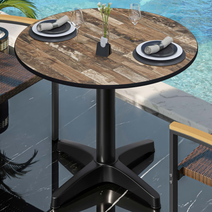 CPBL | HPL Bistrotisch | Ø:H 60 x 78 cm | Vintage Old / Aluminium | Zusatzgewicht | Rund