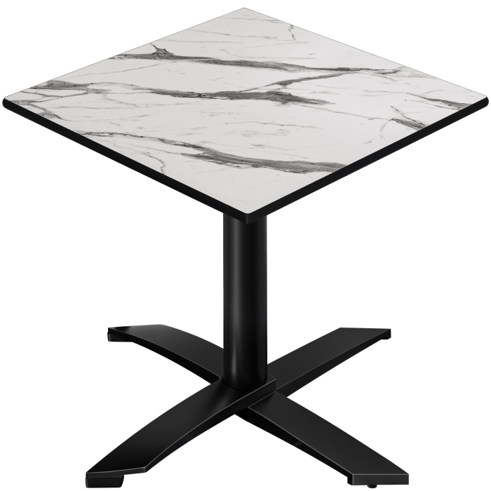 CPTG | Bistro Tisch | B:T:H 60 x 60 x 75 cm | Weiß Marmor / Aluminium Schwarz | Klappbar/ Zusatzgewicht