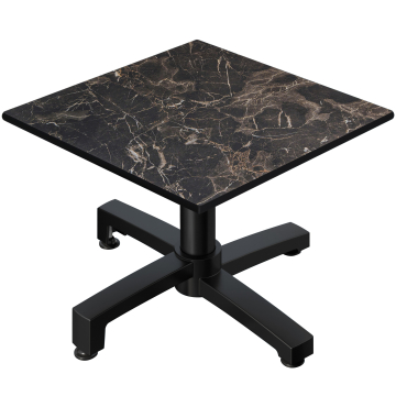 CPBC | Compact Loungetisch | B:T:H 70 x 70 x 42 cm | Cappuccino-Marmor / Aluminium Schwarz | Klappbar | Zusatzgewicht