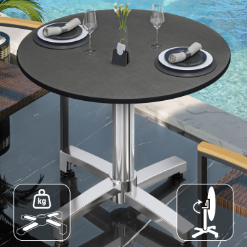 CPBC | HPL Bistro Table | Ø:H 60 x 78 cm | Antracit / Aluminium | Sammenklappeligt + ekstra vægt | Rundt