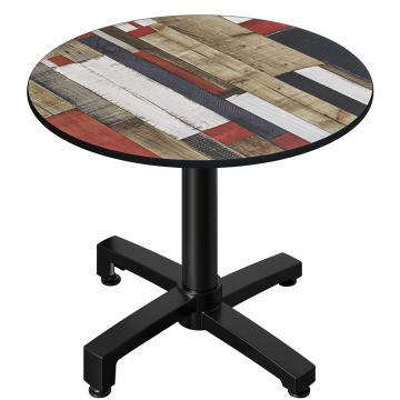 CPBC | HPL Bistro Table | Ø:H 60 x 78 cm | Vintage Coloré / Aluminium | Pliable + Poids supplémentaire | Rond