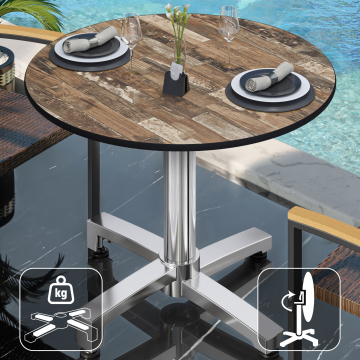 CPBC | HPL Bistro Table | Ø:H 60 x 78 cm | Vintage Old / Aluminium | Foldable + additional weight | Round