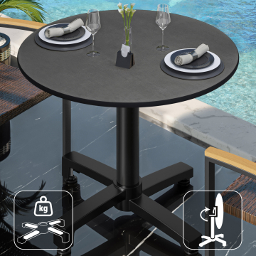 CPBC | HPL Bistro Table | Ø:H 70 x 78 cm | Anthracite / Aluminium Noir | Pliable + Poids supplémentaire | Rond