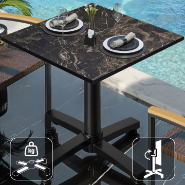 CPBC | HPL Bistro Table | W:D:H 70 x 70 x 78 cm | Cappuccino Marble / Aluminium Black | Foldable + additional weight | Square